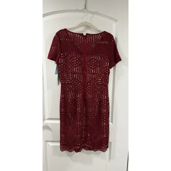 NUE by Shani Blue Label Lace Dress Size 8 Wine Nude Sheath NWT - Picture 3 of 10